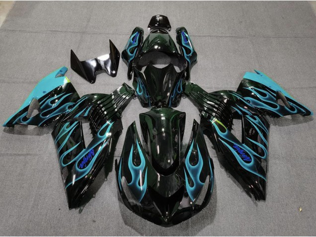 2006-2011 Light Blue Flame Kawasaki ZX14R Fairings 2006-2011 Light Blue Flame Kawasaki ZX14R Fairings