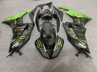 2009-2012 Gloss Black & Green Flame Kawasaki ZX6R Fairings