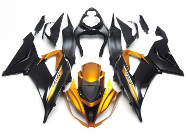 2013-2018 Matte Black and Gold Kawasaki ZX6R Fairings